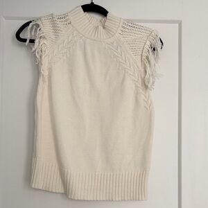 Anthropologie Cream Knit Sweater with Fringe